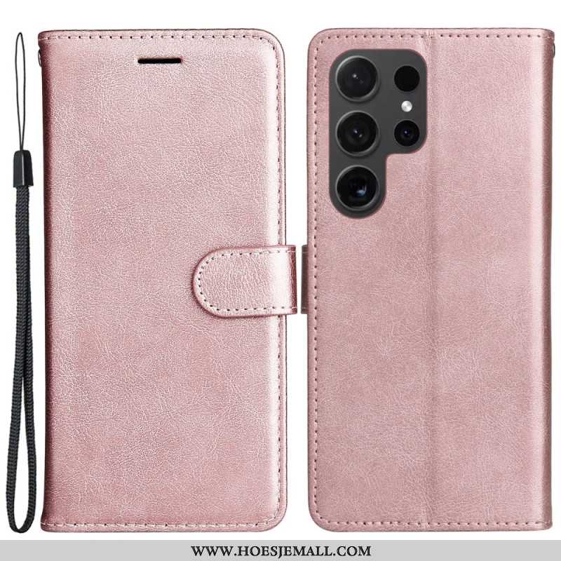 Leren Hoesje Samsung Galaxy S24 Ultra 5g Effen Kleur Met Riem Bescherming Hoesje