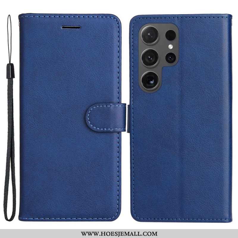 Leren Hoesje Samsung Galaxy S24 Ultra 5g Effen Kleur Met Riem Bescherming Hoesje