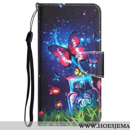 Folio-hoesje Samsung Galaxy S24 Ultra 5g Telefoonhoesje Fles En Vlinder Met Riem