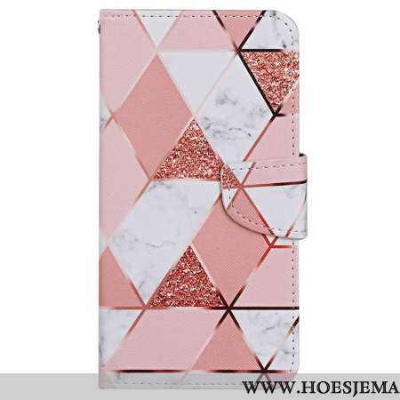 Leren Hoesje Voor Samsung Galaxy S24 Ultra 5g Marmerpatroon Met Riempje