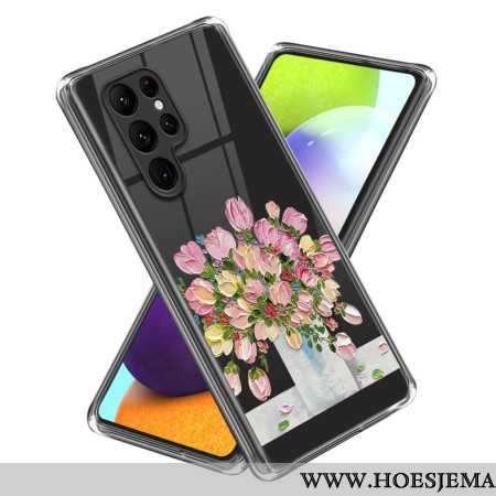 Hoesje Samsung Galaxy S24 Ultra 5g Roze Bloemen Schilderij Bescherming Hoesje