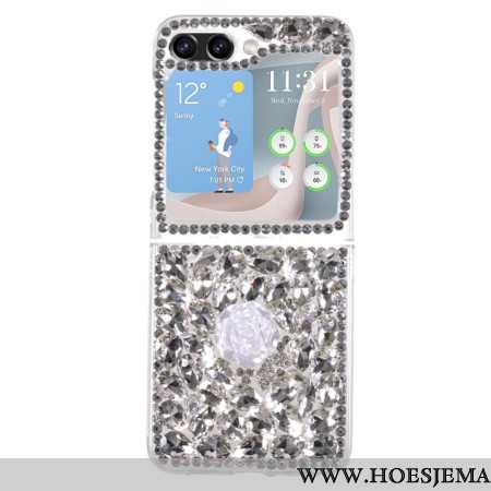 Hoesje Samsung Galaxy Z Flip 5 Witte Roos Bedels Bescherming Hoesje