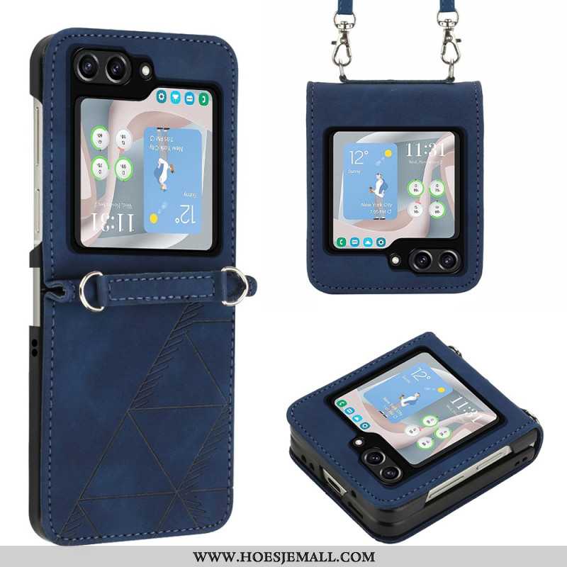 Cover Hoesje Samsung Galaxy Z Flip 5 Telefoonhoesje Driehoeken Met Schouderband