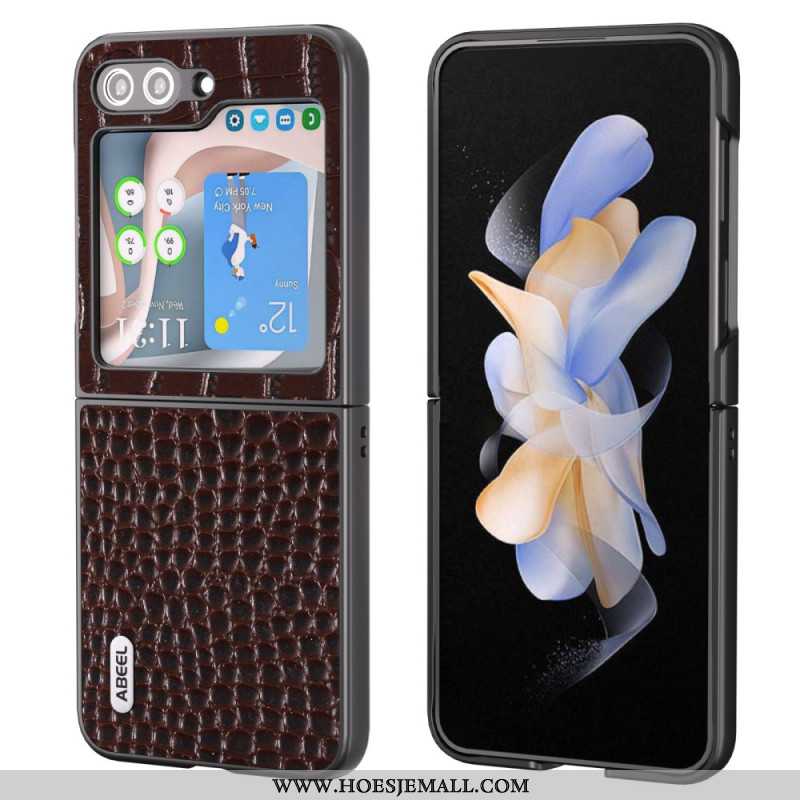 Cover Hoesje Samsung Galaxy Z Flip 5 Telefoonhoesje Echt Abeel Getextureerd Leer