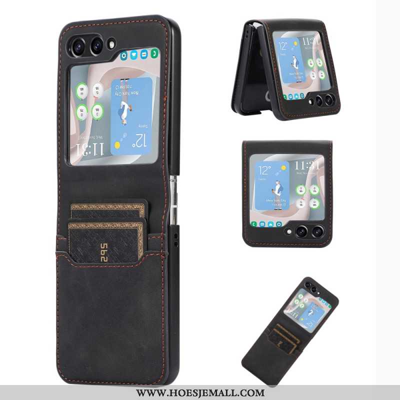 Hoesje Case Samsung Galaxy Z Flip 5 Retro-kaarthouder Met Leereffect