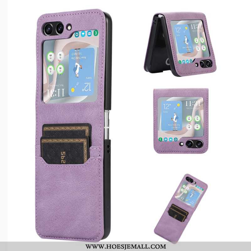 Hoesje Case Samsung Galaxy Z Flip 5 Retro-kaarthouder Met Leereffect