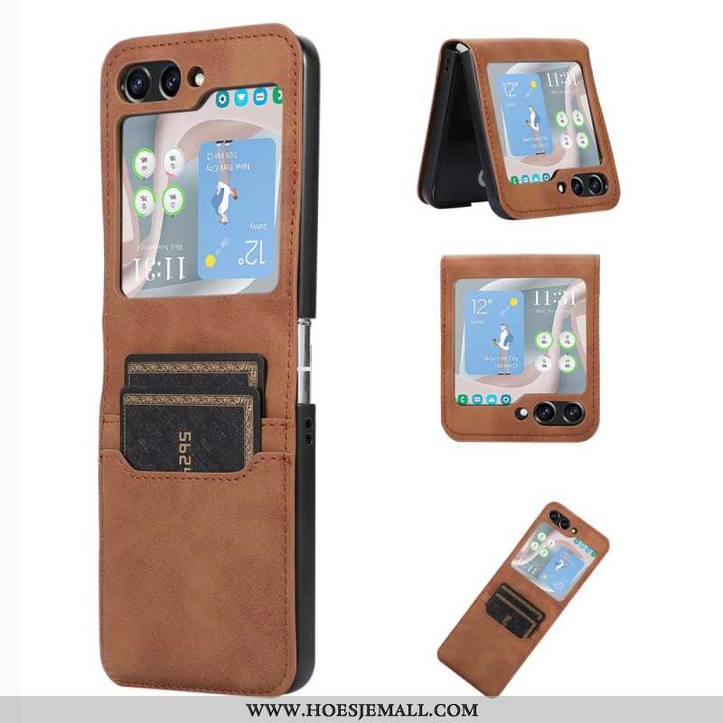 Hoesje Case Samsung Galaxy Z Flip 5 Retro-kaarthouder Met Leereffect