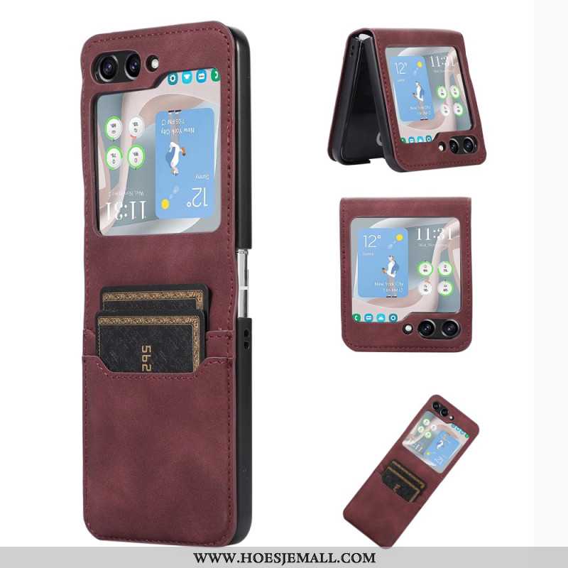 Hoesje Case Samsung Galaxy Z Flip 5 Retro-kaarthouder Met Leereffect