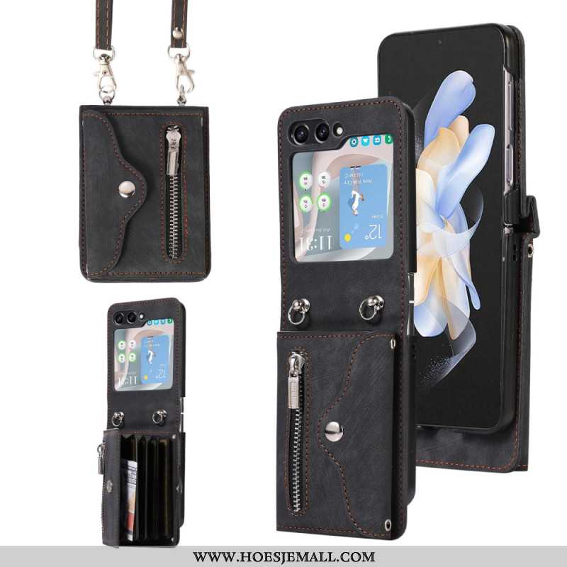 Hoesje Samsung Galaxy Z Flip 5 Portemonnee Met Schouderband