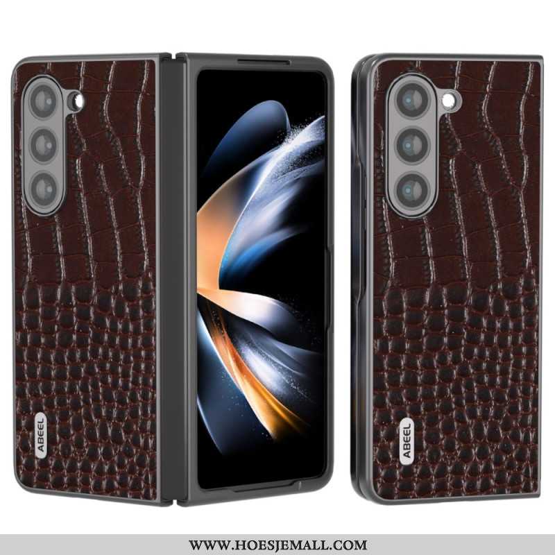 Case Hoesje Samsung Galaxy Z Fold 5 Telefoonhoesje Echt Leer Met Krokodilleneffect Abeel