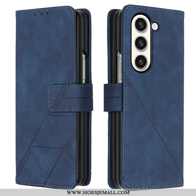 Flip Case Leren Samsung Galaxy Z Fold 5 Driehoekenpatroon