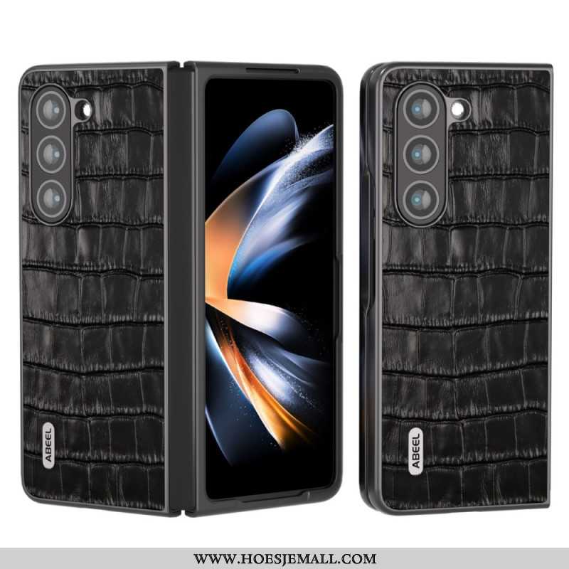 Hoesje Samsung Galaxy Z Fold 5 Echt Leer Krokodillenontwerp Bescherming Hoesje