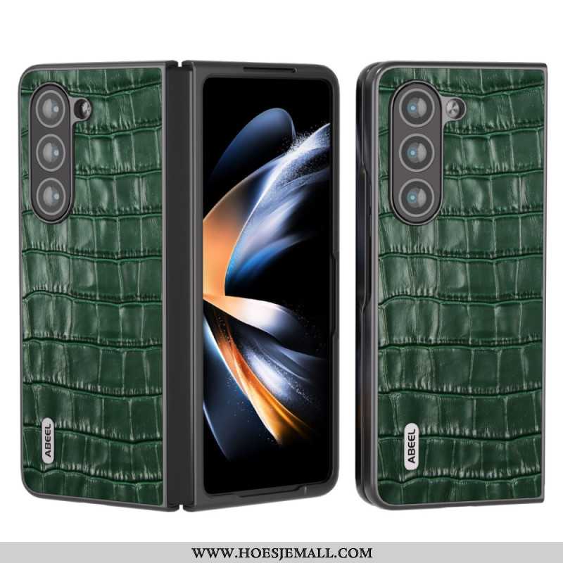 Hoesje Samsung Galaxy Z Fold 5 Echt Leer Krokodillenontwerp Bescherming Hoesje