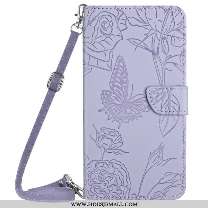 Flip Case Leren Sony Xperia 1 Vi Vlinderprint Met Schouderband