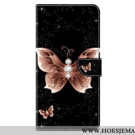 Leren Hoesje Voor Xiaomi 14 Pro Roze Diamanten Vlinder