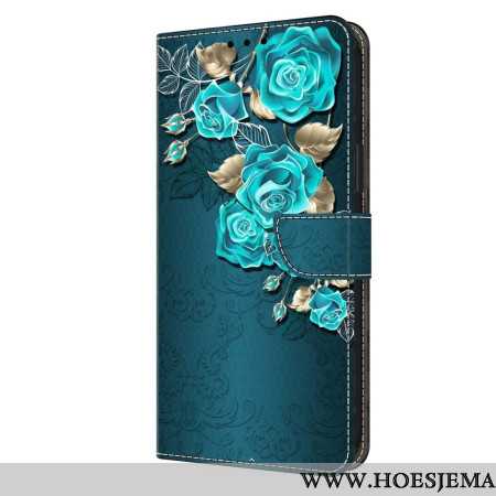 Leren Hoesje Xiaomi 14 Pro Blauwe Rozen Bescherming Hoesje