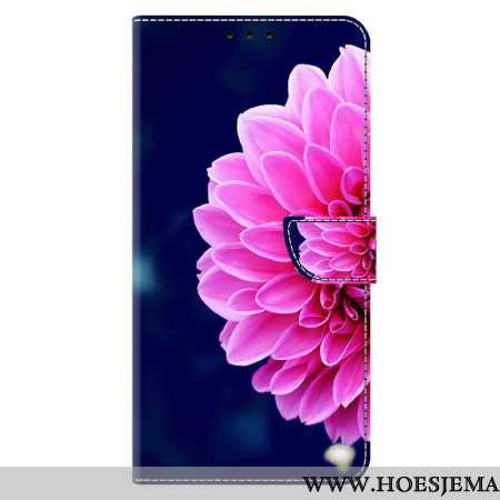 Leren Hoesje Xiaomi 14 Pro Roze Bloem Op Blauwe Achtergrond Bescherming Hoesje