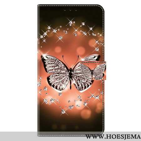 Leren Hoesje Xiaomi 14 Pro Kristallen Vlinder Bescherming Hoesje