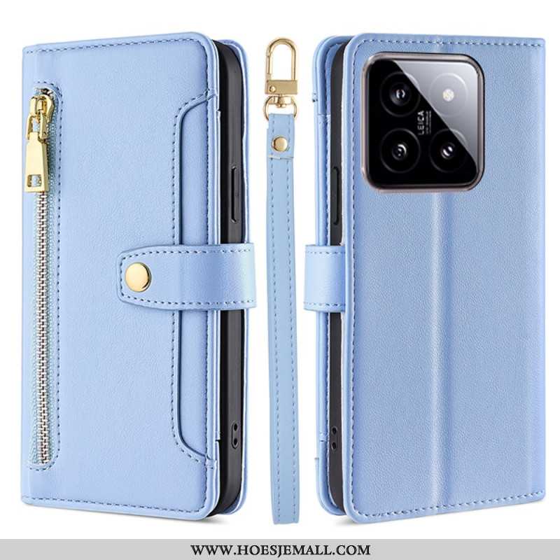 Flip Case Leren Xiaomi 14 Portemonnee Met Band En Schouderband