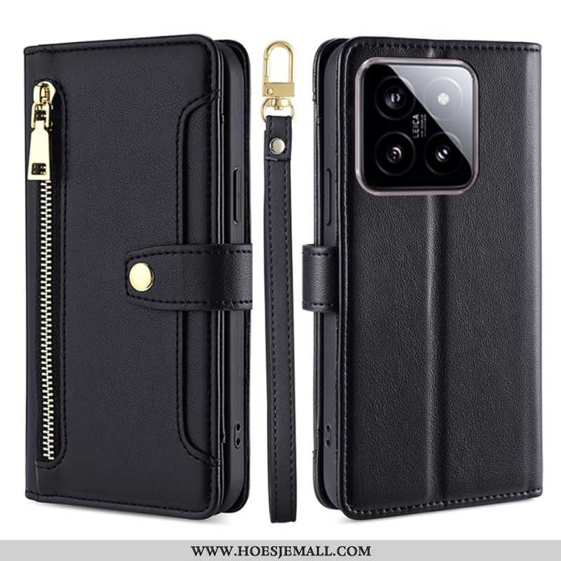 Flip Case Leren Xiaomi 14 Portemonnee Met Band En Schouderband