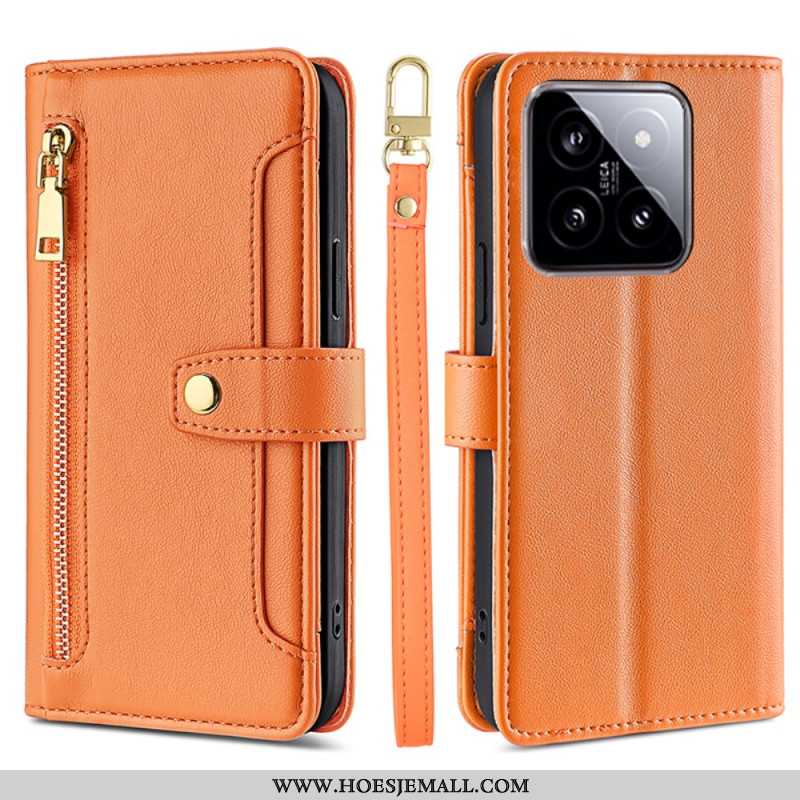 Flip Case Leren Xiaomi 14 Portemonnee Met Band En Schouderband