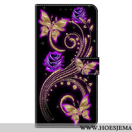 Folio-hoesje Xiaomi 14 Telefoonhoesje Paarse Bloemen En Vlinders