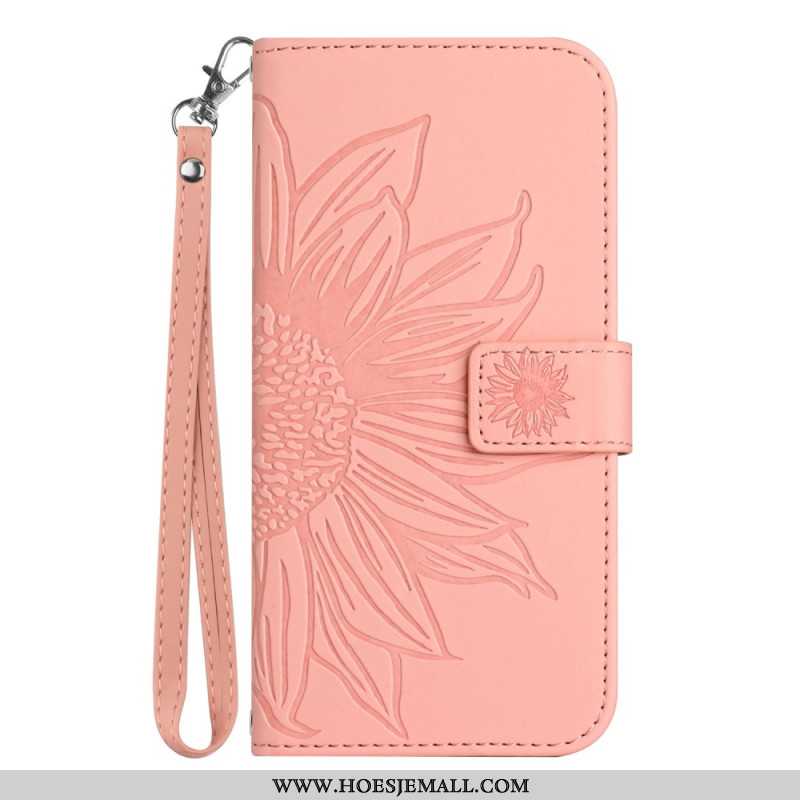 Leren Hoesje Xiaomi 14 Zonnebloem Met Riempje Bescherming Hoesje