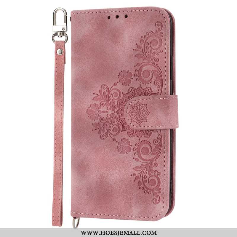 Folio-hoesje Xiaomi 14 Telefoonhoesje Bloemenpatroonband En Schouderband