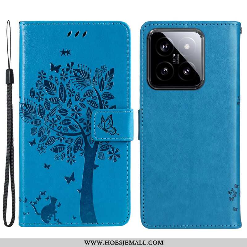 Leren Hoesje Voor Xiaomi 14 Katten- En Leeflijnboom