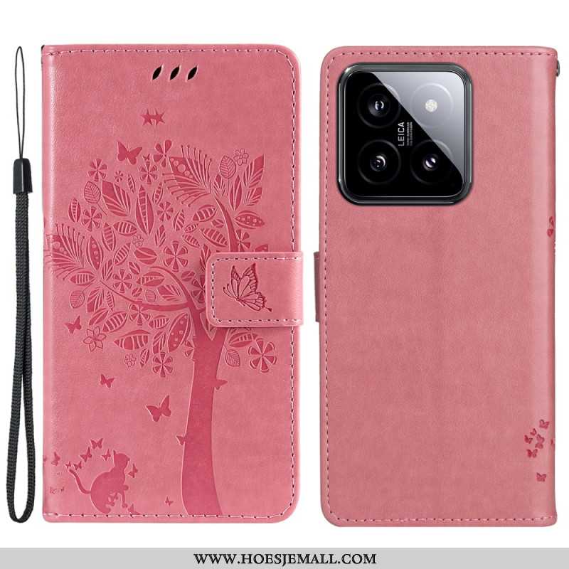 Leren Hoesje Voor Xiaomi 14 Katten- En Leeflijnboom