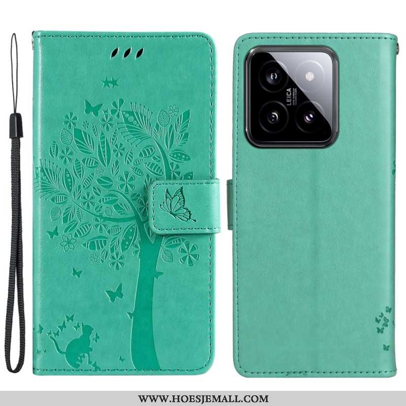 Leren Hoesje Voor Xiaomi 14 Katten- En Leeflijnboom