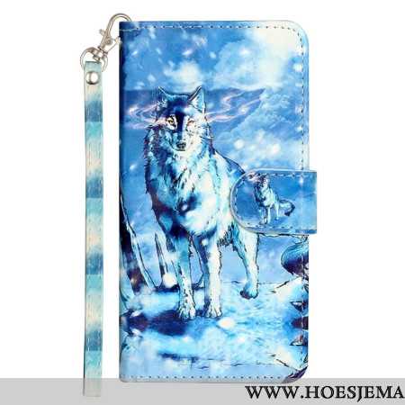 Leren Hoesje Xiaomi 14t Pro Vastgebonden Sneeuwwolf Bescherming Hoesje