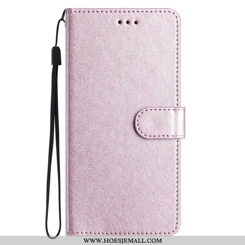 Leren Hoesje Xiaomi 14t Pro Zijden Textuur Met Bandjes Bescherming Hoesje