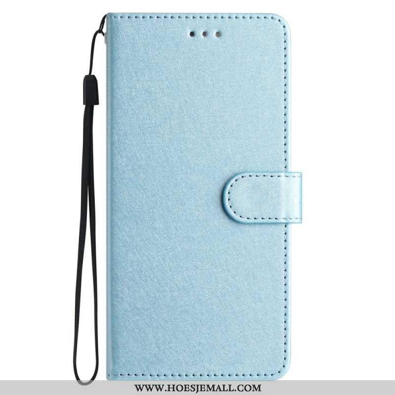 Leren Hoesje Xiaomi 14t Pro Zijden Textuur Met Bandjes Bescherming Hoesje