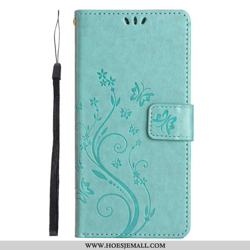 Leren Hoesje Xiaomi 14t Bloemen Met Bandje Bescherming Hoesje