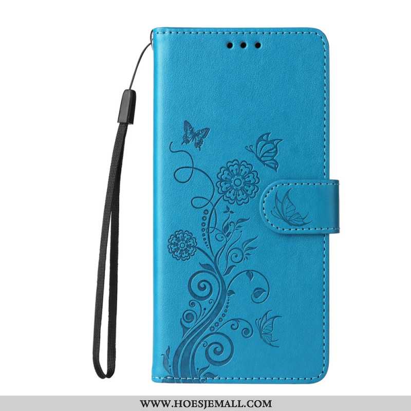 Leren Hoesje Xiaomi 14t Bloemen Met Riempje Bescherming Hoesje