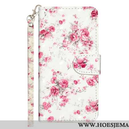 Leren Hoesje Voor Xiaomi 14t Roze Bloemen Met Riem