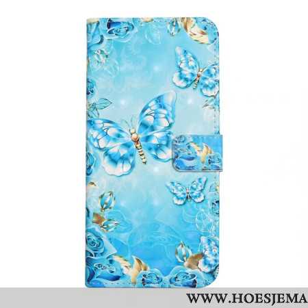 Folio-hoesje Xiaomi 14t Telefoonhoesje Blauwe Vlinders En Diamanten