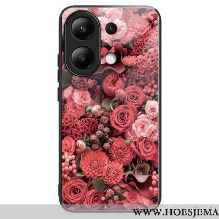 Cover Hoesje Xiaomi Redmi Note 13 4g Telefoonhoesje Gehard Glas Rode Bloemen