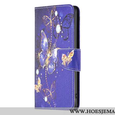 Leren Hoesje Xiaomi Redmi Note 13 4g Paarse Vlinders Bescherming Hoesje