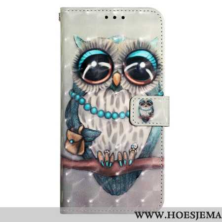 Leren Hoesje Xiaomi Redmi Note 13 4g Grijze Uil Bescherming Hoesje