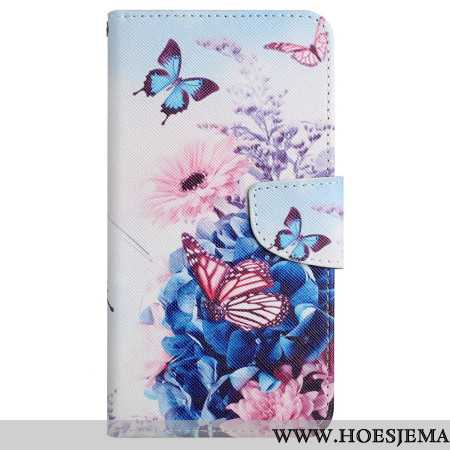 Folio-hoesje Xiaomi Redmi Note 13 4g Telefoonhoesje Paarse Vlinders Met Riem