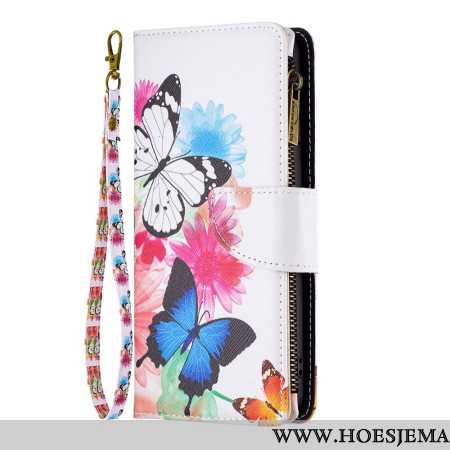 Leren Hoesje Xiaomi Redmi Note 13 4g Portemonnee Met Twee Aquarelvlinders Bescherming Hoesje