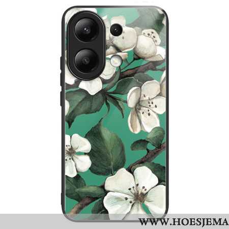 Hoesje Voor Xiaomi Redmi Note 13 4g Gehard Glas Witte Bloemen