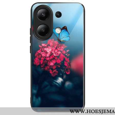 Hoesje Xiaomi Redmi Note 13 4g Gehard Glas Rode Bloemen En Vlinders