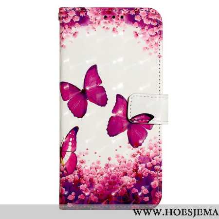 Flip Case Leren Xiaomi Redmi Note 13 4g Roze Vlinders Met Riem