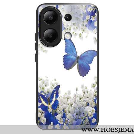 Hoesje Xiaomi Redmi Note 13 4g Blauwe Vlinders Van Gehard Glas Bescherming Hoesje