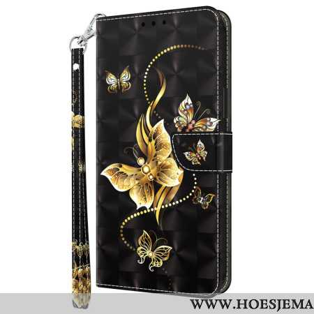 Leren Hoesje Xiaomi Redmi Note 13 4g Gouden Vlinders Met Riem Bescherming Hoesje