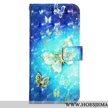 Leren Hoesje Xiaomi Redmi Note 13 4g Gouden Vlinders Bescherming Hoesje