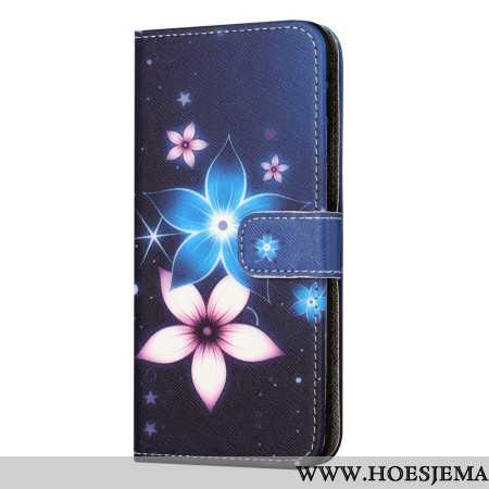 Leren Hoesje Voor Xiaomi Redmi Note 13 4g Maanbloemen Met Riempje